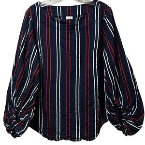 Cabi Medium #5516 Red White Blue Flag Vertical Stripe Blouse R1